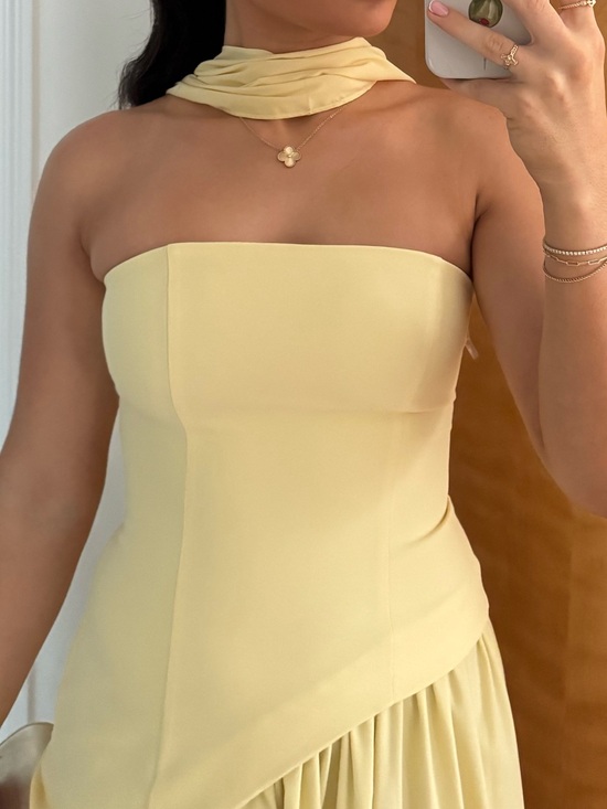 babyboo Dresses & Skirts - BabyBoo Strapless Butter Yellow Scarf-Neck Evening Dress